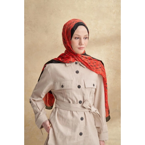 İTHAL VUAL ARMANDA DESEN ŞAL - SİYAH - KIRMIZI