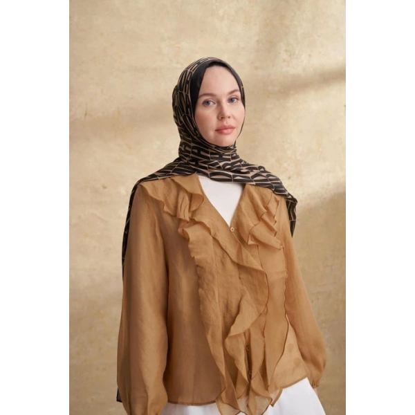 İTHAL VUAL ARMANDA DESEN ŞAL - SİYAH - DORE