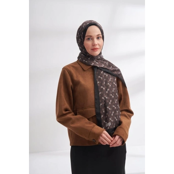 İTHAL VUAL MONOGRAM DESEN ŞAL - ÇİKOLATA