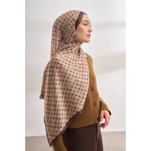 İTHAL VUAL MONOGRAM DESEN ŞAL - BEJ - KAHVE