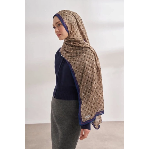 İTHAL VUAL MONOGRAM DESEN ŞAL - BEJ - SAKS