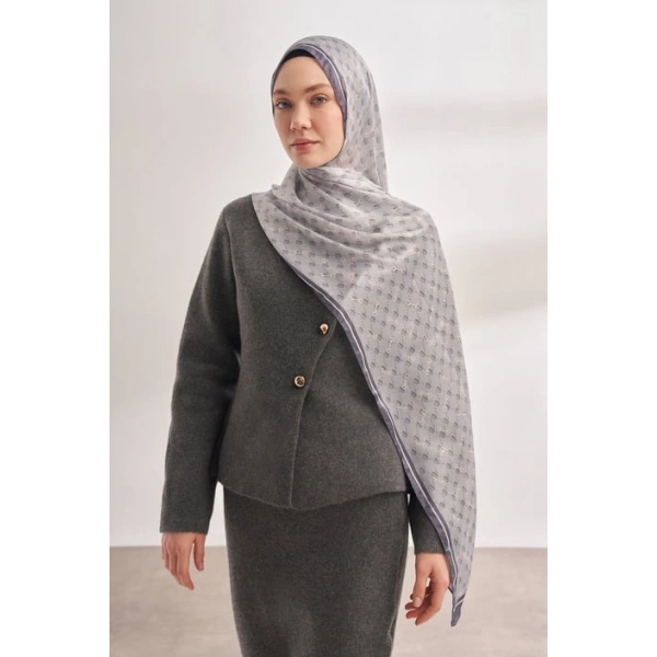 İTHAL VUAL MONOGRAM DESEN ŞAL - GÜMÜŞ