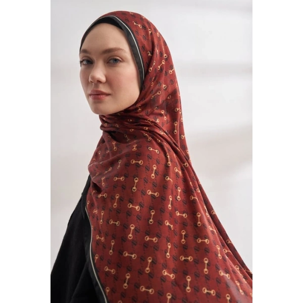 İTHAL VUAL MONOGRAM DESEN ŞAL - SİYAH - BORDO