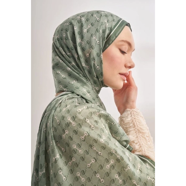 İTHAL VUAL MONOGRAM DESEN ŞAL - KETEN YEŞİLİ