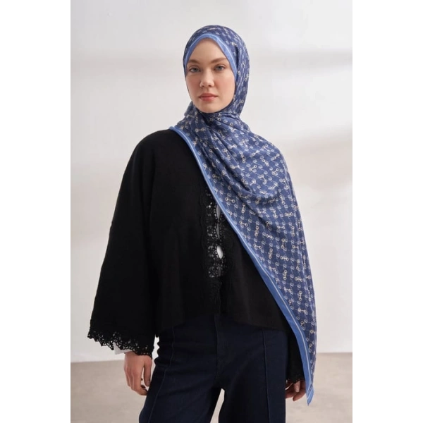 İTHAL VUAL MONOGRAM DESEN ŞAL - İNDİGO