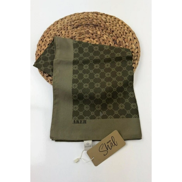 Koyu Haki 100X100 Elegance Monogram Eşarp
