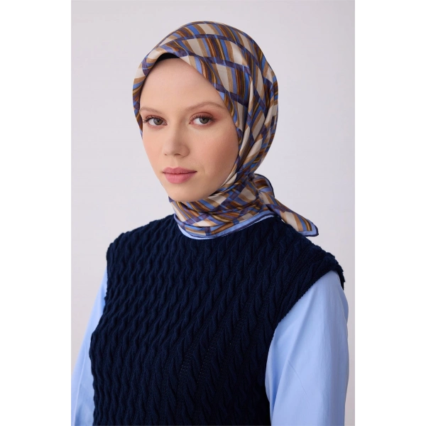 Mor Geometrik Desen %100 Twill İpek Eşarp