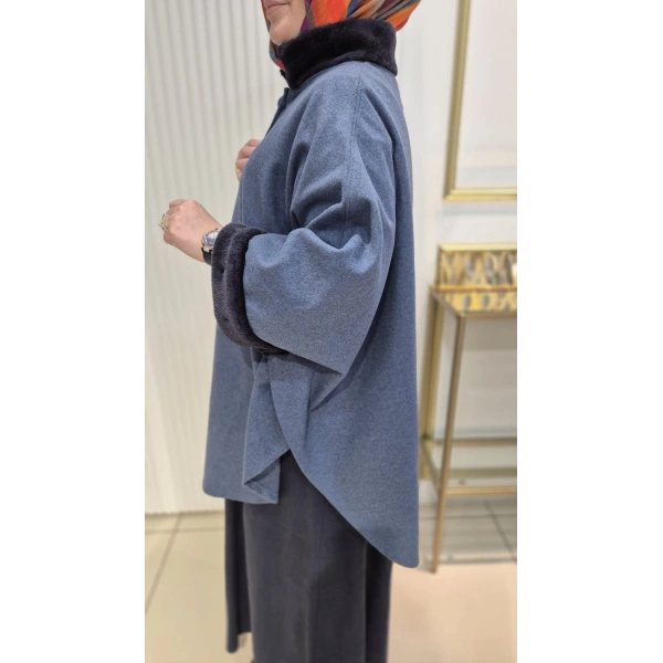 TESETTÜR KAŞE PANÇO İNDİGO MAVİSİ