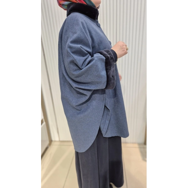 TESETTÜR KAŞE PANÇO İNDİGO MAVİSİ