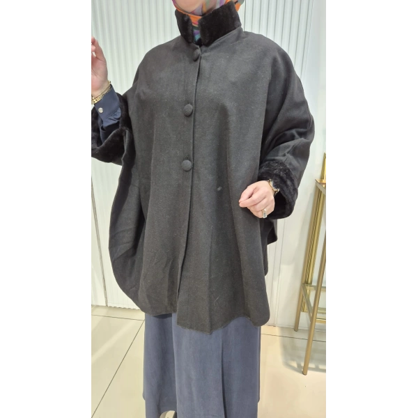 TESETTÜR KAŞE PANÇO SİYAH