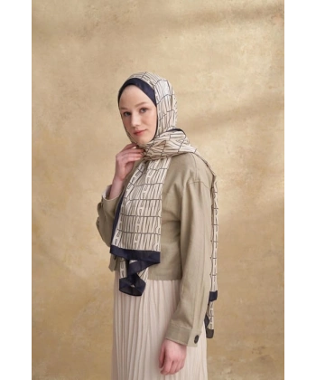 İTHAL VUAL ARMANDA DESEN ŞAL - KREM - LACİVERT