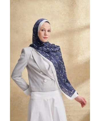 İTHAL VUAL ARMANDA DESEN ŞAL - LACİVERT - BEYAZ