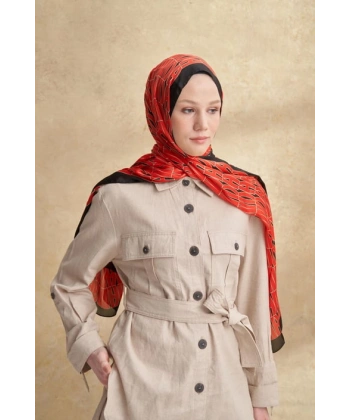 İTHAL VUAL ARMANDA DESEN ŞAL - SİYAH - KIRMIZI