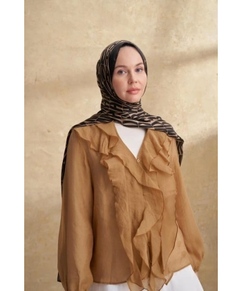 İTHAL VUAL ARMANDA DESEN ŞAL - SİYAH - DORE