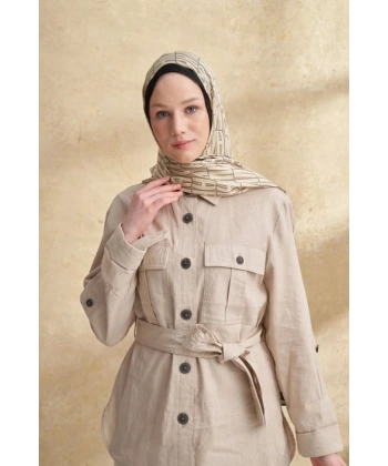 İTHAL VUAL ARMANDA DESEN ŞAL - KREM - SİYAH