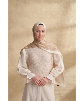 İTHAL VUAL ARMANDA DESEN ŞAL - KOYU BEJ