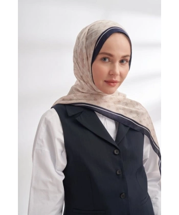 İTHAL VUAL MONOGRAM DESEN ŞAL - LACİVERT - BEJ