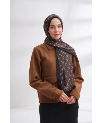 İTHAL VUAL MONOGRAM DESEN ŞAL - ÇİKOLATA