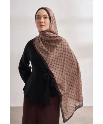 İTHAL VUAL MONOGRAM DESEN ŞAL - AÇIK VİZON - SİYAH