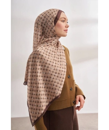 İTHAL VUAL MONOGRAM DESEN ŞAL - BEJ - KAHVE