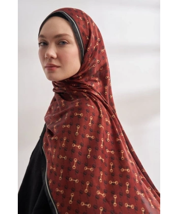 İTHAL VUAL MONOGRAM DESEN ŞAL - SİYAH - BORDO