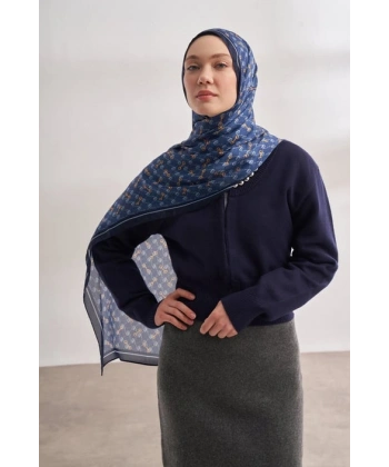 İTHAL VUAL MONOGRAM DESEN ŞAL - KOT MAVİSİ - BEBE MAVİSİ