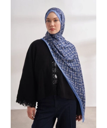 İTHAL VUAL MONOGRAM DESEN ŞAL - İNDİGO