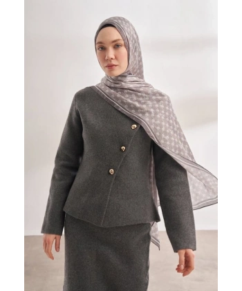 İTHAL VUAL MONOGRAM DESEN ŞAL - KOYU GRİ