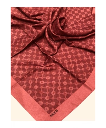 Bordo  100X100 Elegance Monogram Eşarp