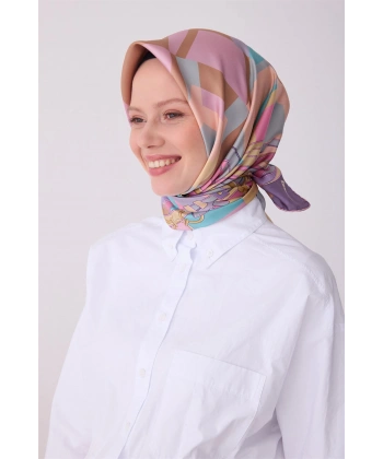 Pembe Obje Desen %100 Twill İpek Eşarp