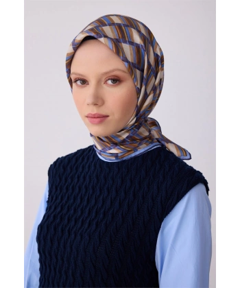 Mor Geometrik Desen %100 Twill İpek Eşarp