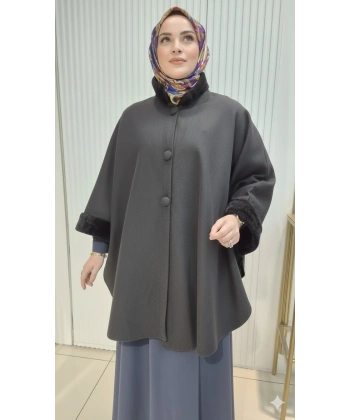 TESETTÜR KAŞE PANÇO SİYAH