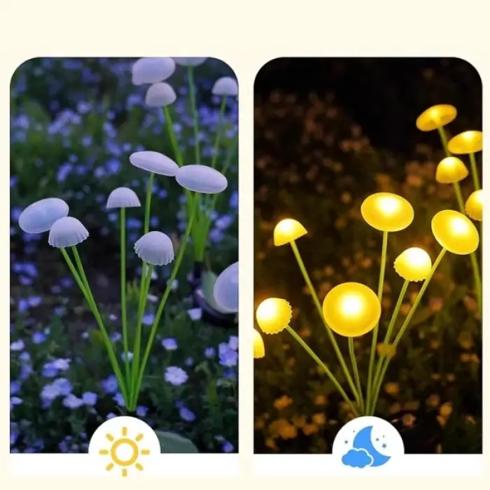 2 Adet Plastik Mantar Sensörlü Solar Bahçe Lambası