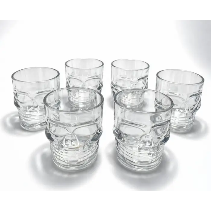 6lı Kurukafa Şeffaf Cam Shot Bardağı Seti 6x5 cm