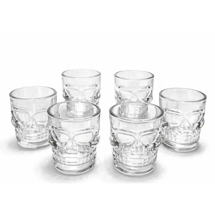 6lı Kurukafa Şeffaf Cam Shot Bardağı Seti 9x8 cm