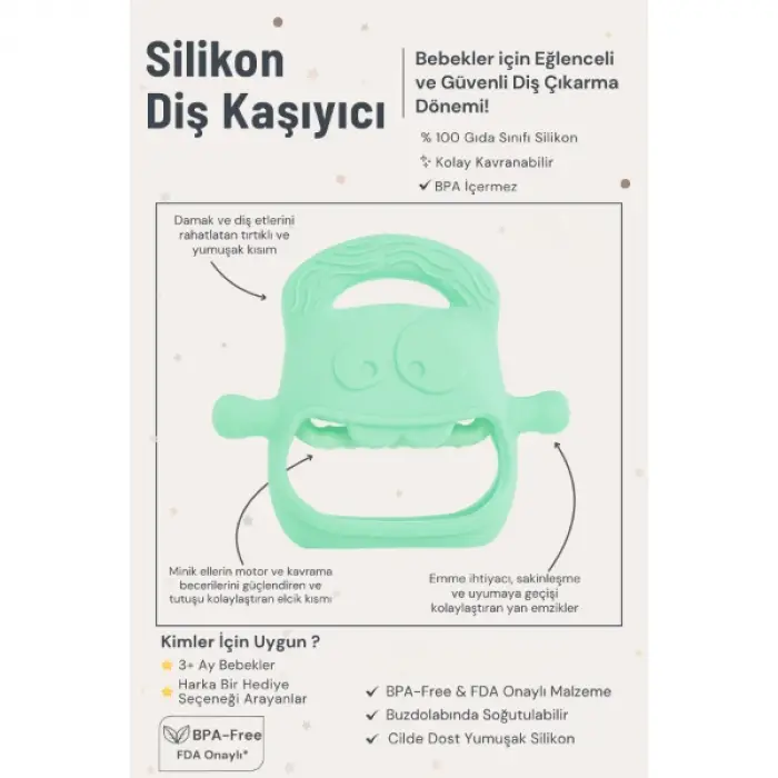 Açık Yeşil Bebek Silikon Diş Kaşıyıcı
