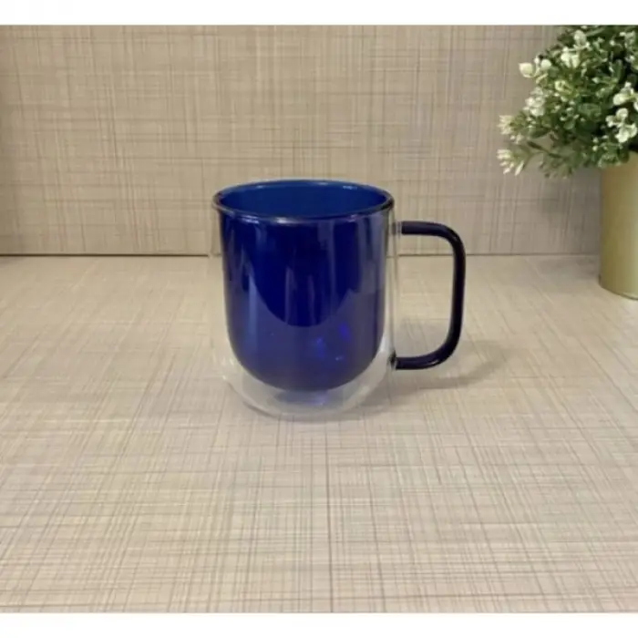 Çift Cidarlı Cam Kupa Lacivert Renk