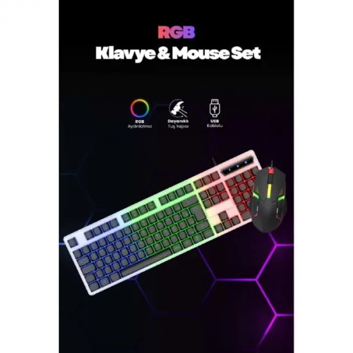 Kablolu Işıklı Gaming Standart Türkçe Q Klavye Ve Mouse Seti