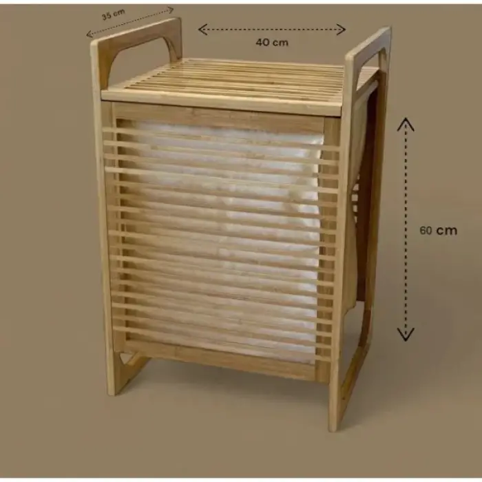 Orta Boy Ahşap Bambu Kirli Sepeti 40x35x60