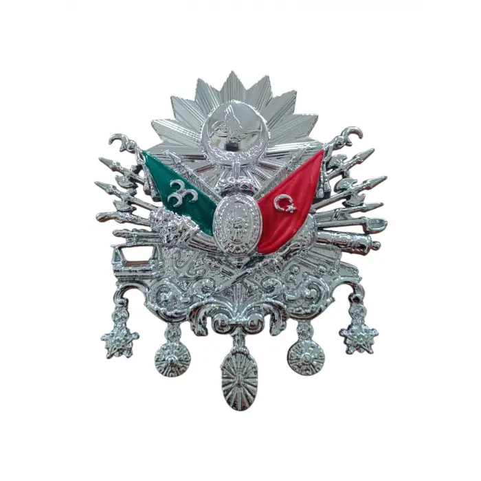 Osmanlı Devlet Arması Vidalı Kabartma Logo Küçük 10x8cm Krom
