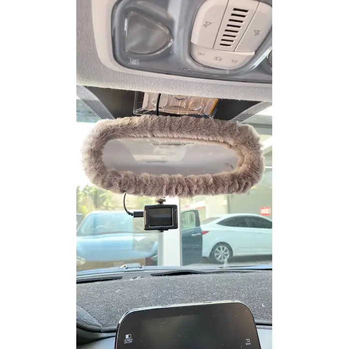 Peluş Dikiz Ayna Kılıfı Süs Gri