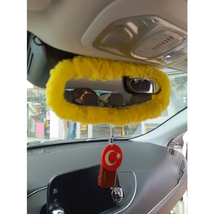 Peluş Dikiz Ayna Kılıfı Süs Sarı