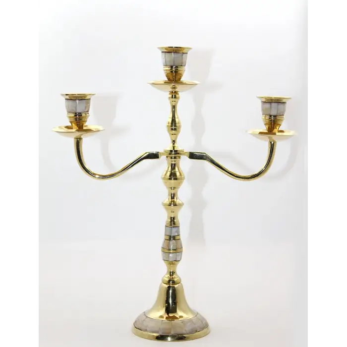 Pirinç Sedefli 3lü Şamdan Model 2