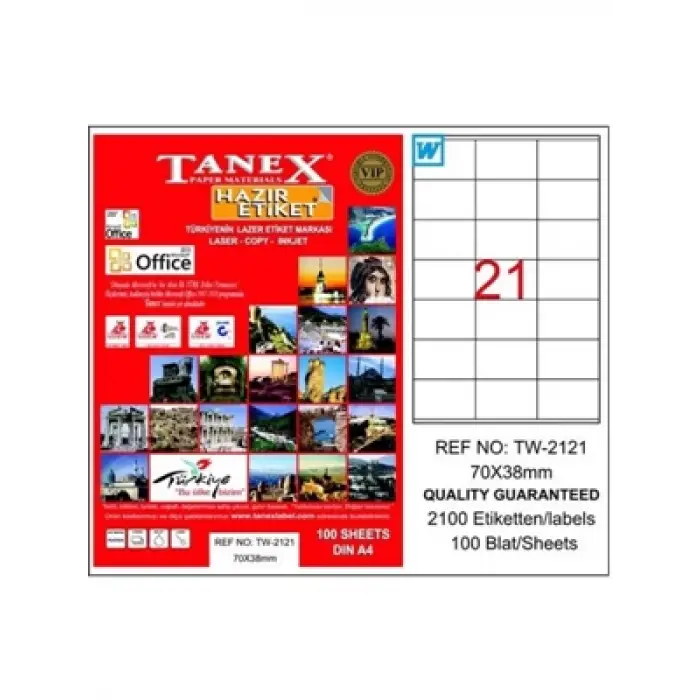 Tanex 70x38 Laser Etiket 100 Lü Tw2121