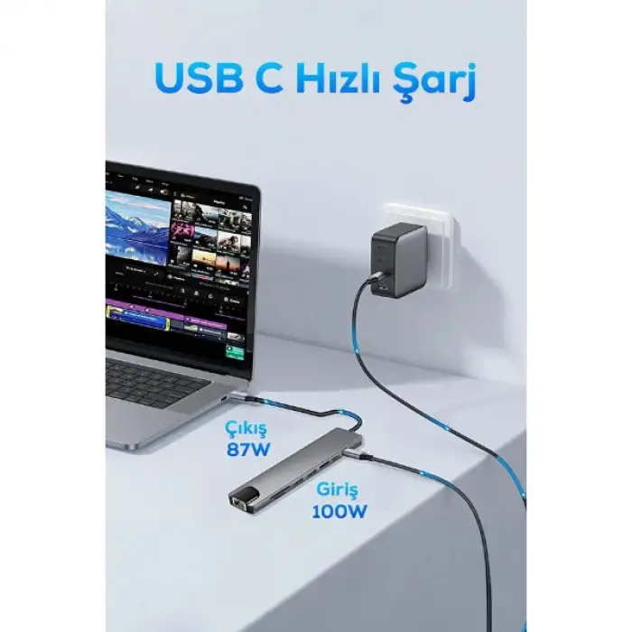 Type C Girişli 8 Port Dönüştürücü Ve Çoklayıcı