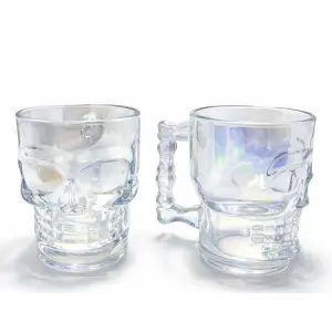 2li Şeffaf Cam Kurukafa Kupa Bardak Seti