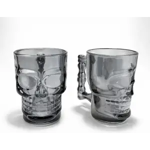 2li Siyah Cam Kurukafa Kupa Bardak Seti