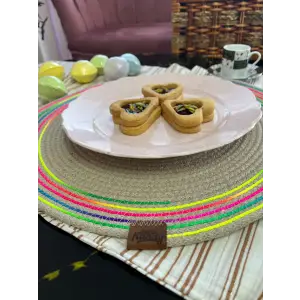 39cm Neon Renkli Şeritli Jüt Örme Supla Amerikan Servis