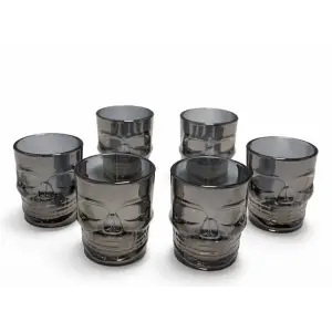 6lı Kurukafa Siyah Cam Shot Bardağı Seti