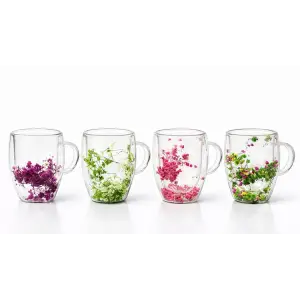 Çift Camlı Çiçekli Borosilikat Kupa Bardak -  2